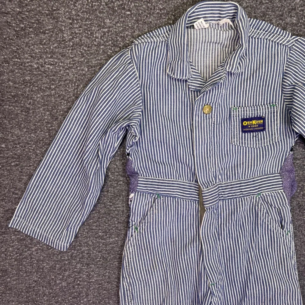 OshKosh B'gosh Coveralls Kids 4T Blue Hickory Stripe Vintage Train Conductor